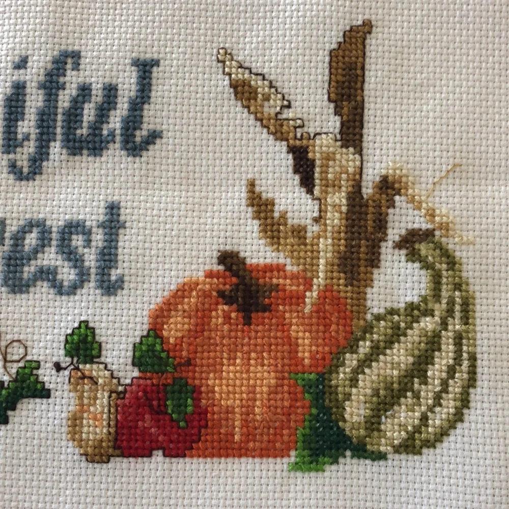 HANDMADE COUNTED CROSS STITCH BOUNTIFUL HARVEST- READY TO FRAME